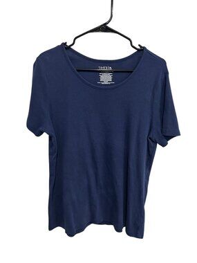 Time And Tru XL Blue Scoop Neck Cotton T-Shirt Minimalist Clean Girl